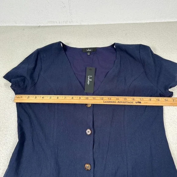 NWT Lulus Everyday Sweetness Mini Dress Large Button Front Pockets Navy Blue - Picture 6 of 11